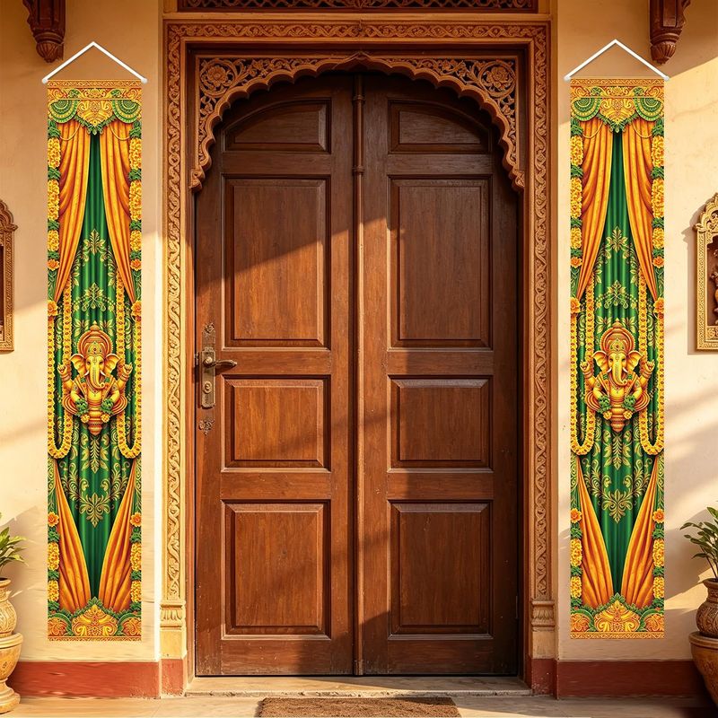 Lighting Decoration For Diwali - VIKAMA 2pcs Diwali Door Banner Ganesha