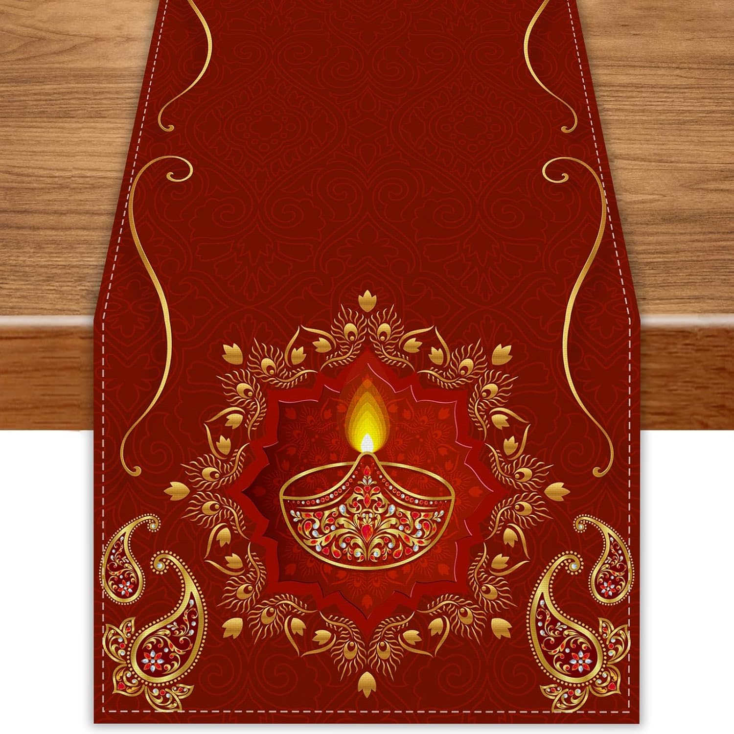 Lighting Decoration For Diwali - Happy Diwali Linen Table Runner Holiday