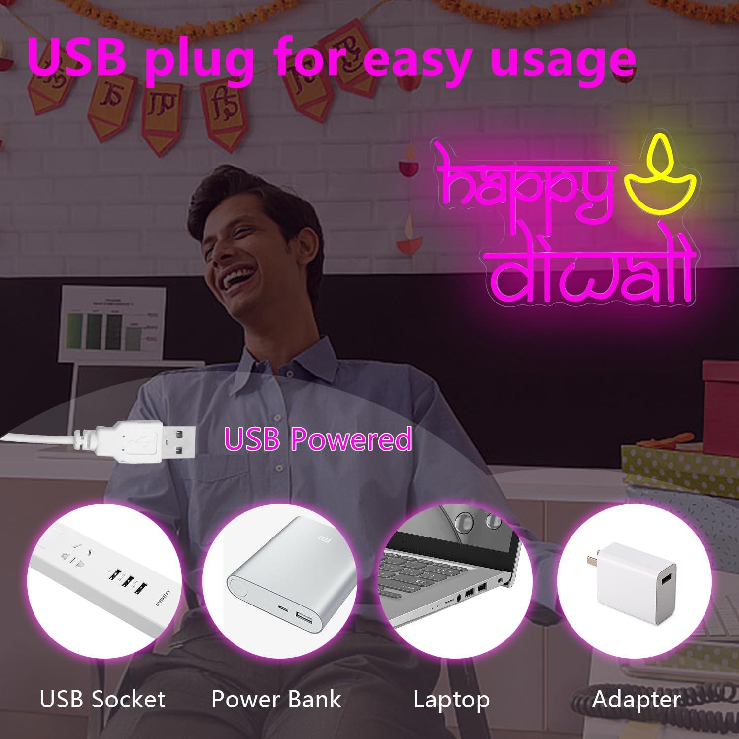 Happy Diwali Neon Sign USB Pow - Lighting Decoration For Diwali recension och pris