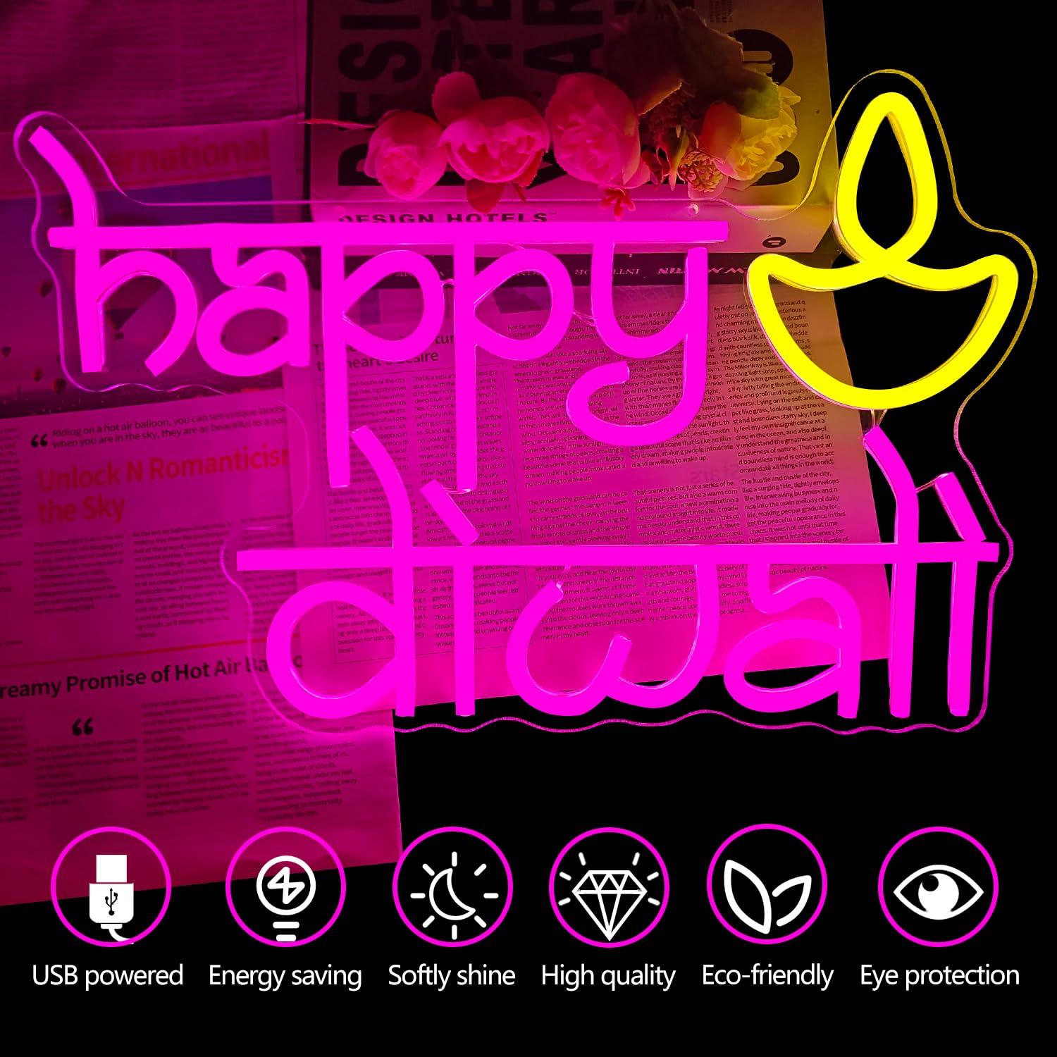 Happy Diwali Neon Sign USB Pow - Lighting Decoration For Diwali recension och pris