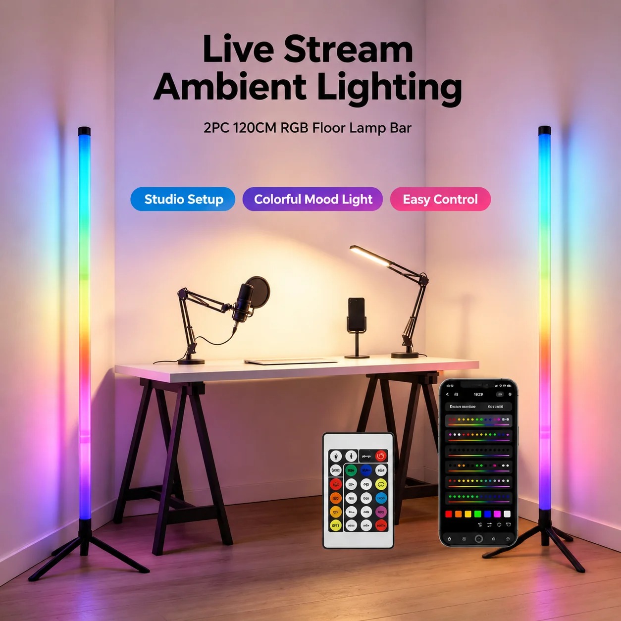2PCS 120CM RGB Floor Lamp, Sou - Lighting Decor For Home recension och pris