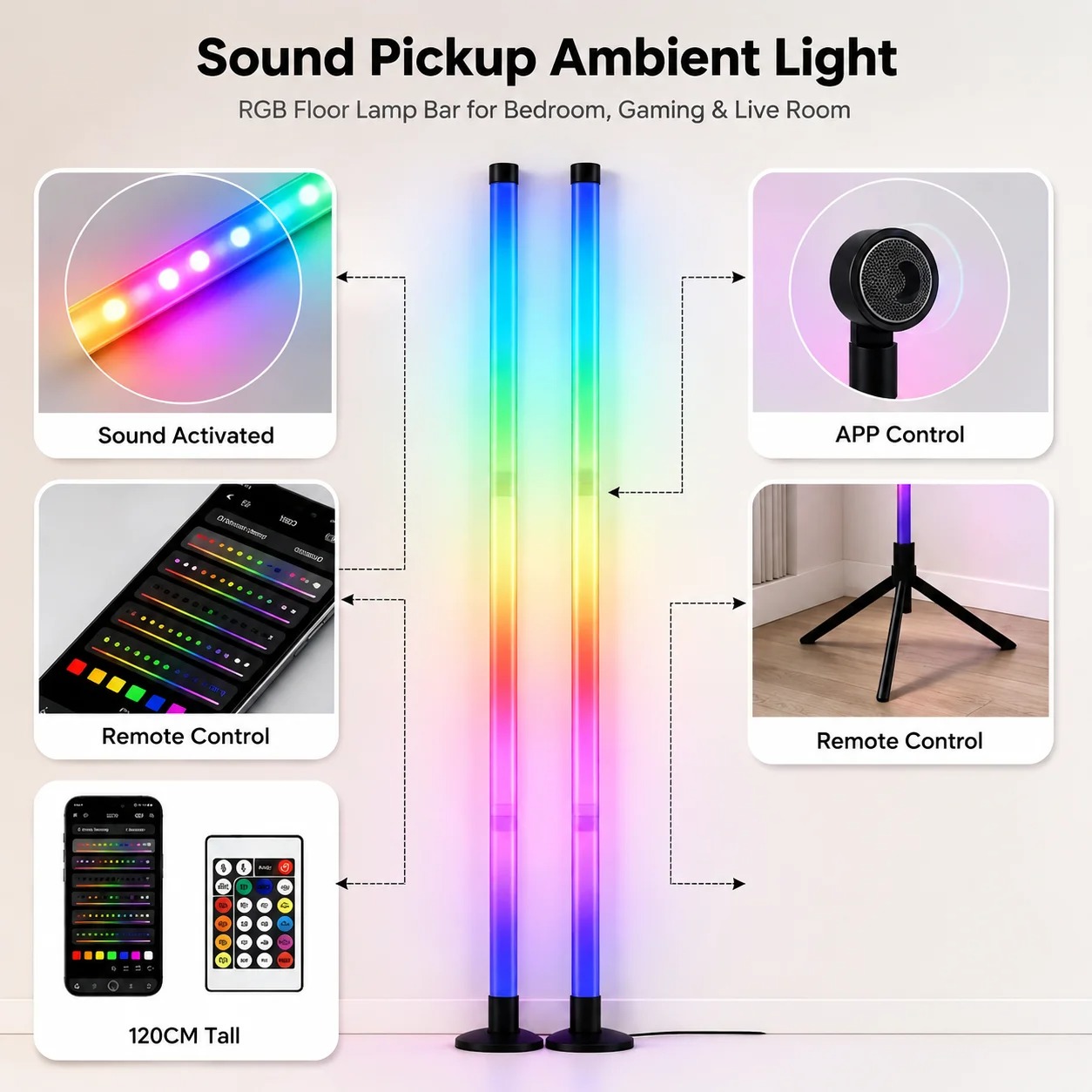 2PCS 120CM RGB Floor Lamp, Sou - Lighting Decor For Home recension och pris